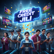 a diverse group of Malaysian individuals are engrossed in playing online games on their tablets and phones, some wearing VR headsets, their faces illuminated by the screens.